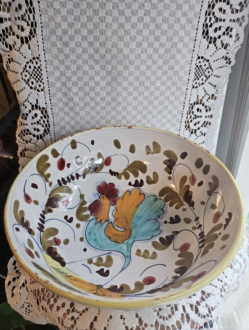 Vintage Italian Majolica Rooster Bowl